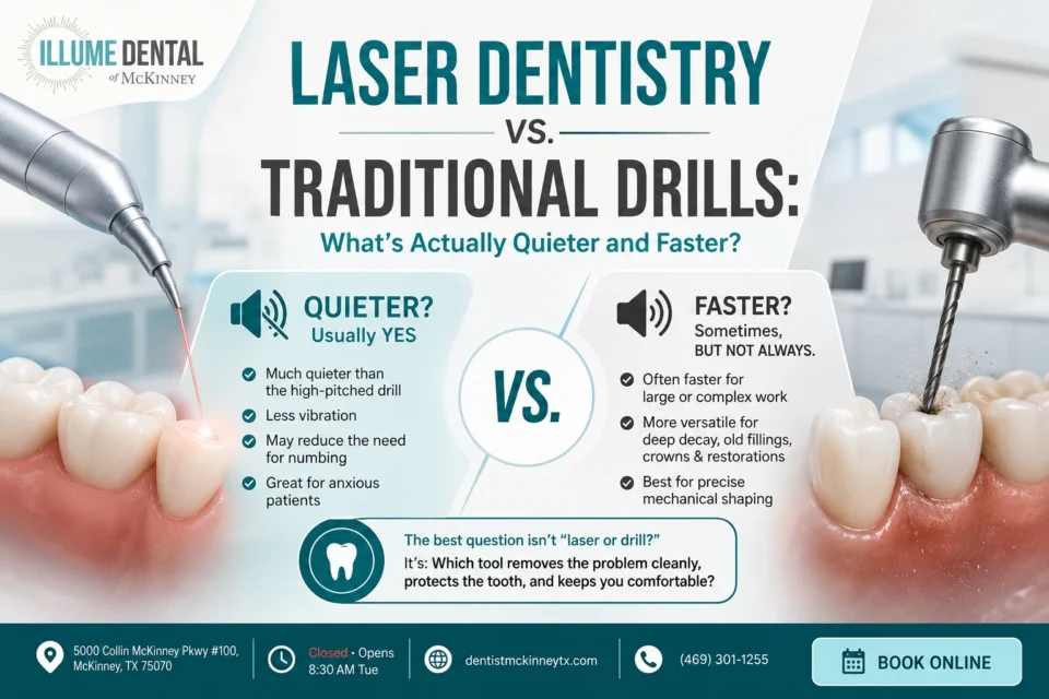 Laser Dentistry vs. Traditional Drills: What’s Actually Quieter and Faster? Quieter? Usually laser dentistry